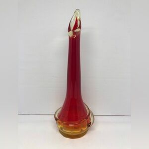 Mid-Century Modern Kanawha Swung & Applied Glass Amberina Vase
